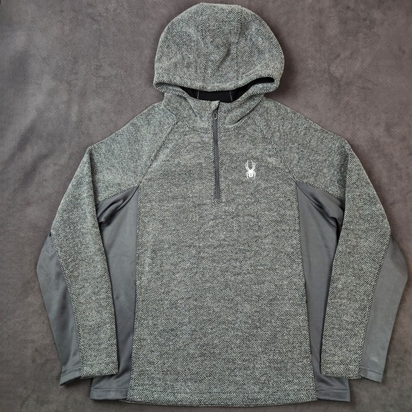 Spyder Boundless Hoodie Men XL Gray Quarter Zip Fleece Lined Pullover Sweatshirt - Picture 1 of 10